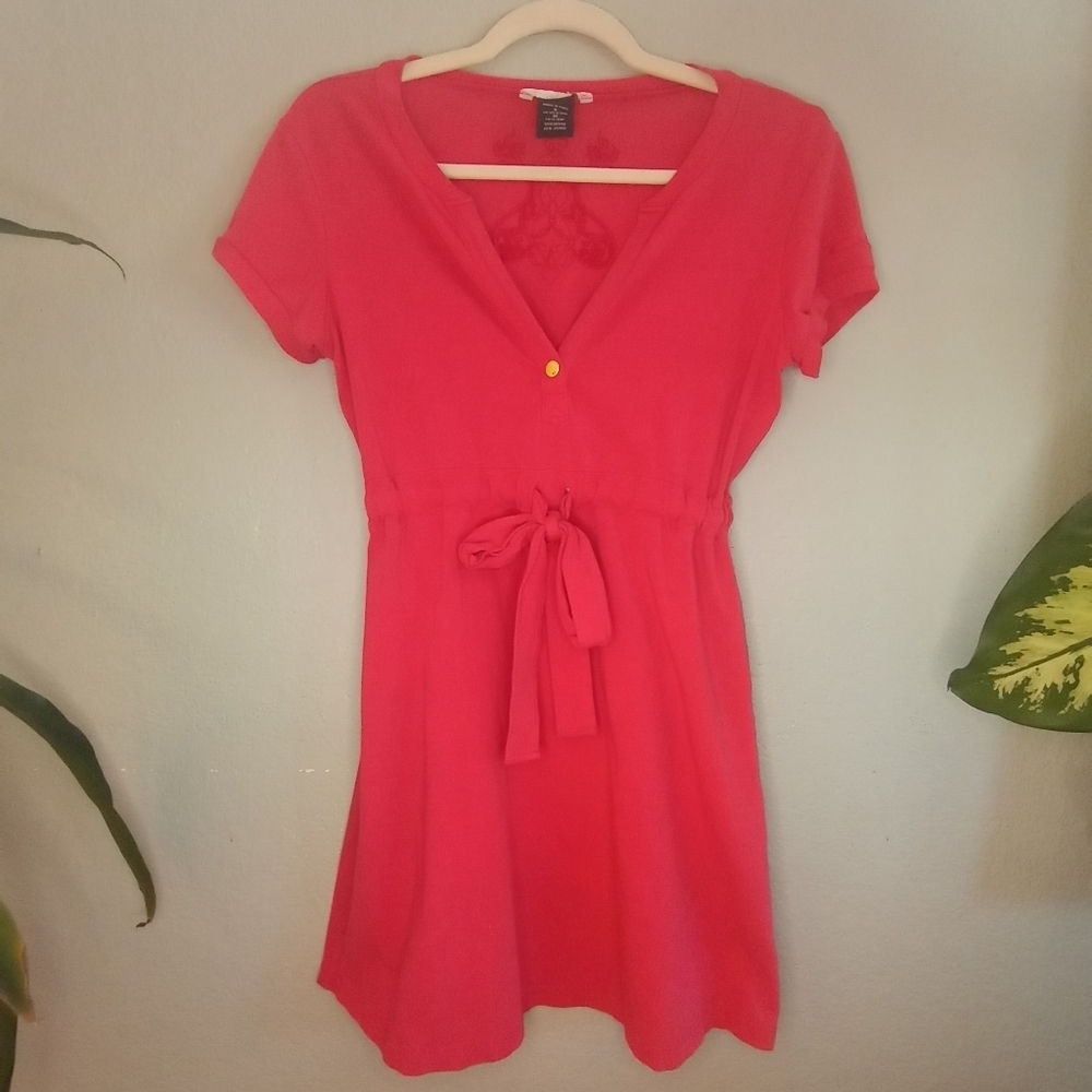 Oakley Tennis Prep Tie Me Up Berry Pink Red Drawstring Tie Waist V Neck Mini